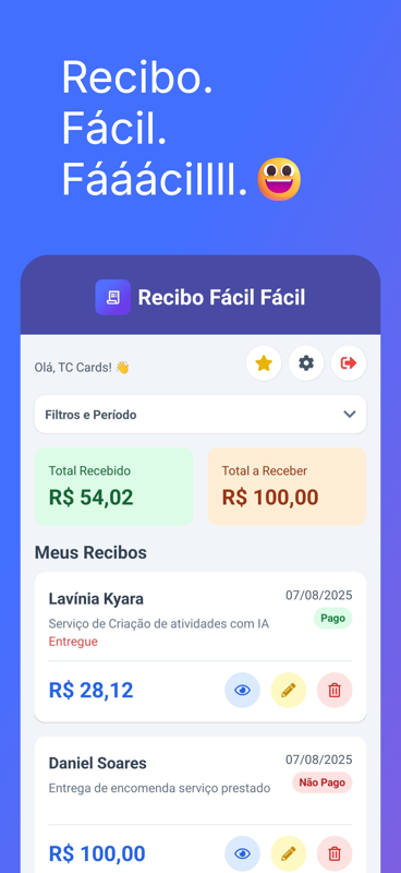 Tela do Aplicativo Recibo Fácil Fácil